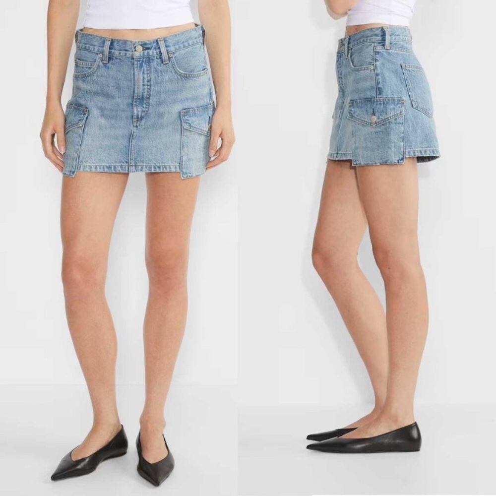 NWT Aritzia Denim Forum 90s mid rise cargo mini denim skirt cotton 27